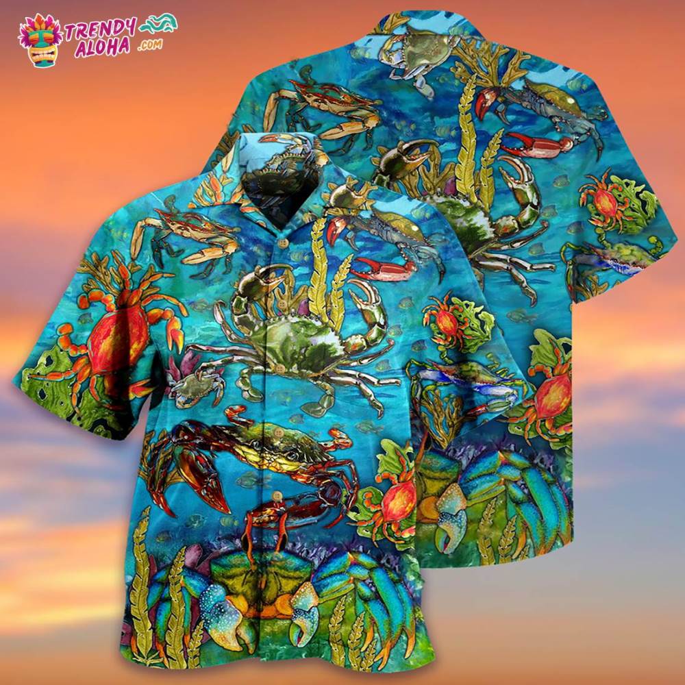 Crab Love Ocean Blue Art Style Hawaiian Shirt – Trendy Aloha