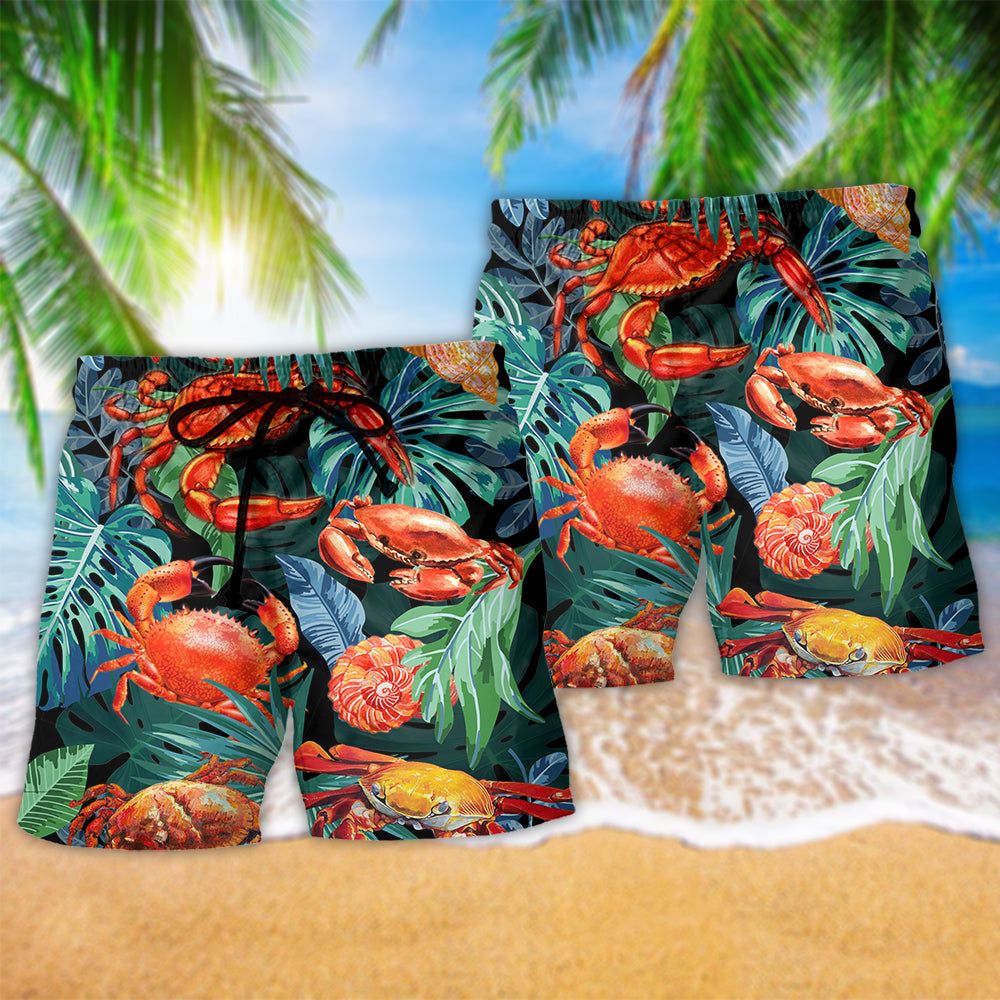 Crab Tropical Leaf Cool Style Trendy Aloha Hawaiian Beach Shorts