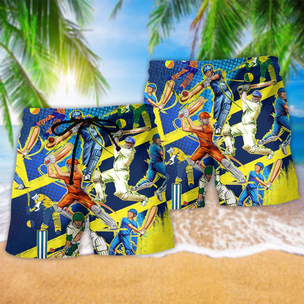 Cricket Lets Play Cricket Colorful Trendy Aloha Hawaiian Beach Shorts