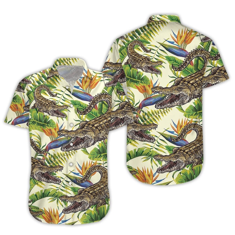 Crocodile Trendy Hawaiian Shirt, Crocodile Banana Palm Hawaii Shirt