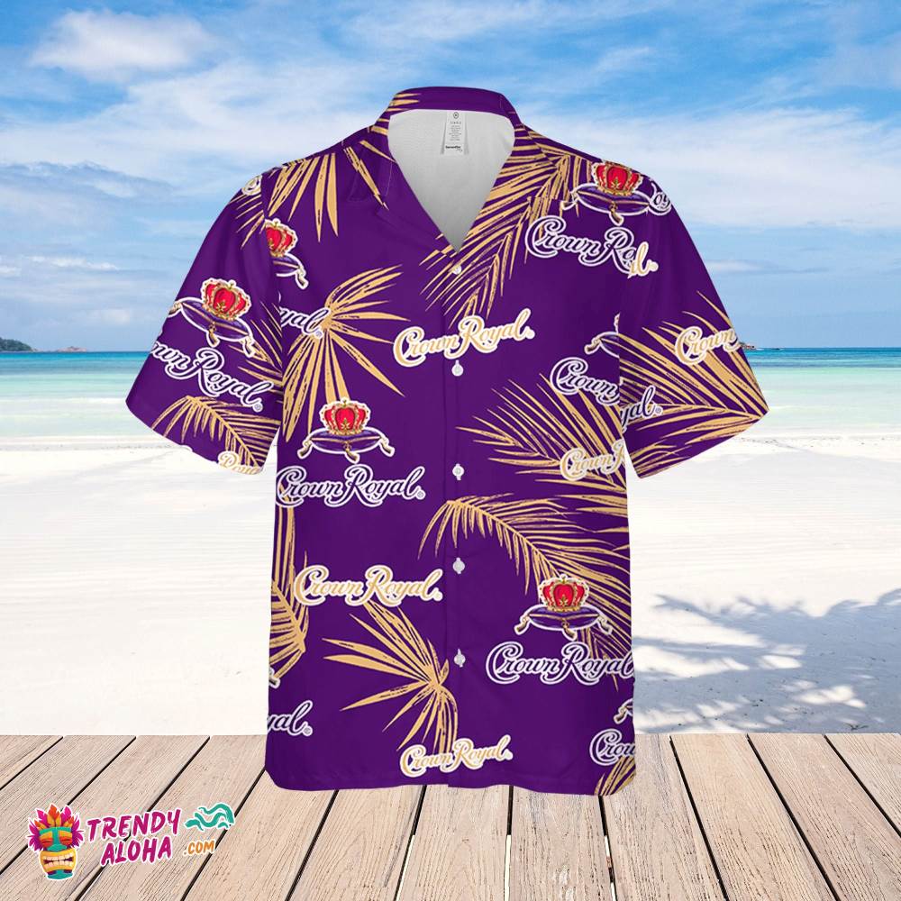 Crown Royal Whiskey Hawaiian Palm Leaves Pattern Shirt, Beer Summer Party Hawaiian Shirt, Crown Royal Beer Shirt