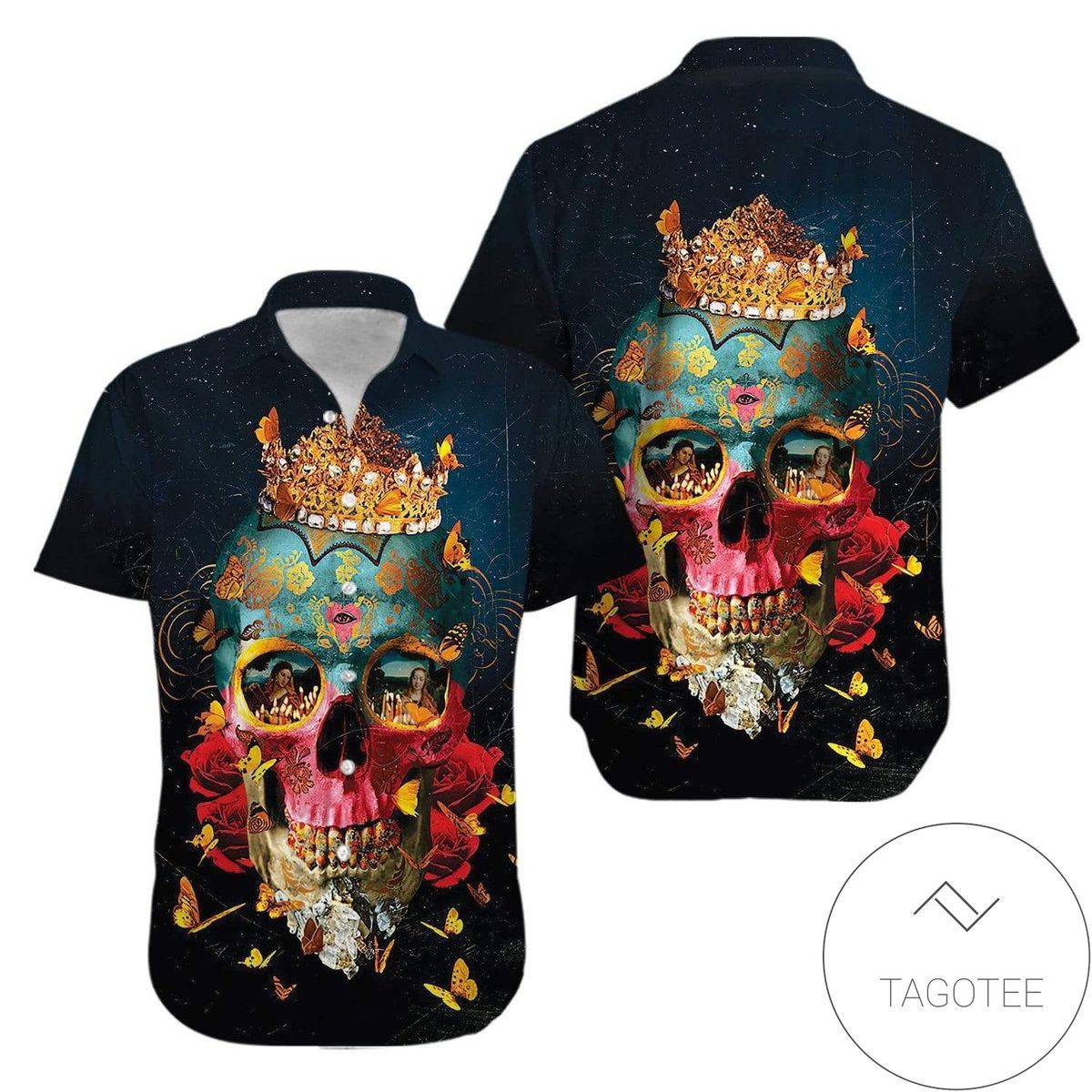 Crown Skull And Fire Girl Hawaiian Unisex Shirts Hawaiian Shirt