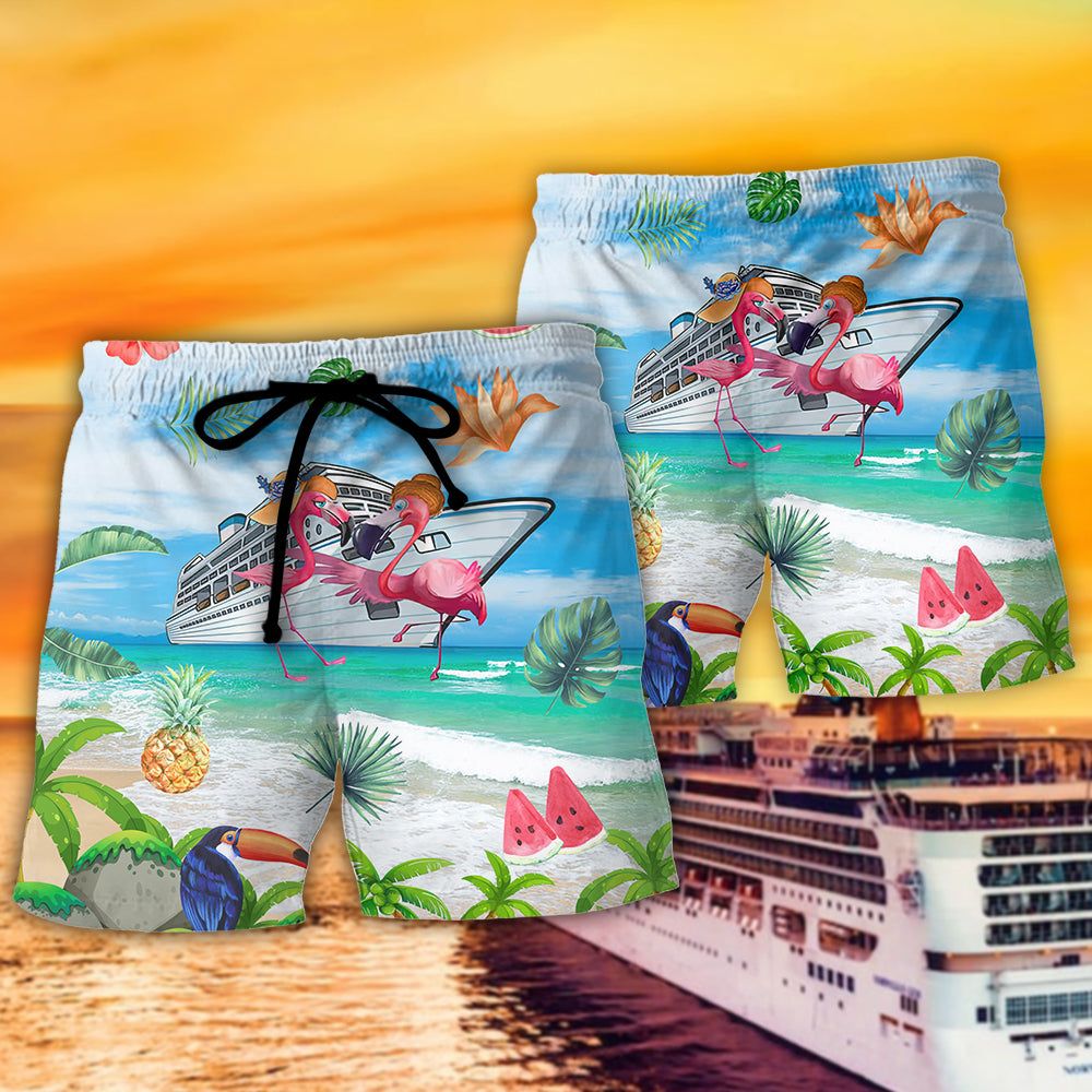 Cruising Partners Flamingo Husband And Wife Cruising Partners For Life Trendy Aloha Hawaiian Beach Shorts
