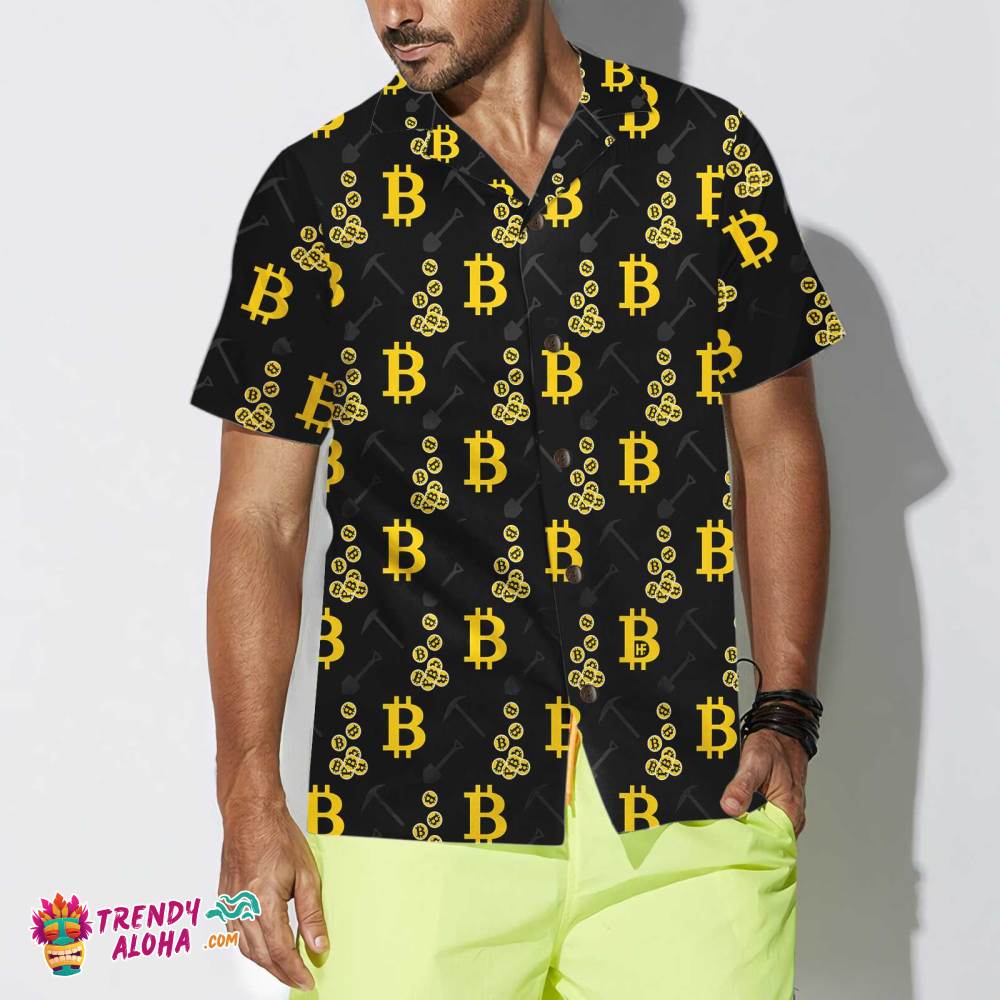 Cryptocurrency Bitcoin Miner Hawaiian Shirt, Black And Yellow Bitcoin Shirt For Men & Women
