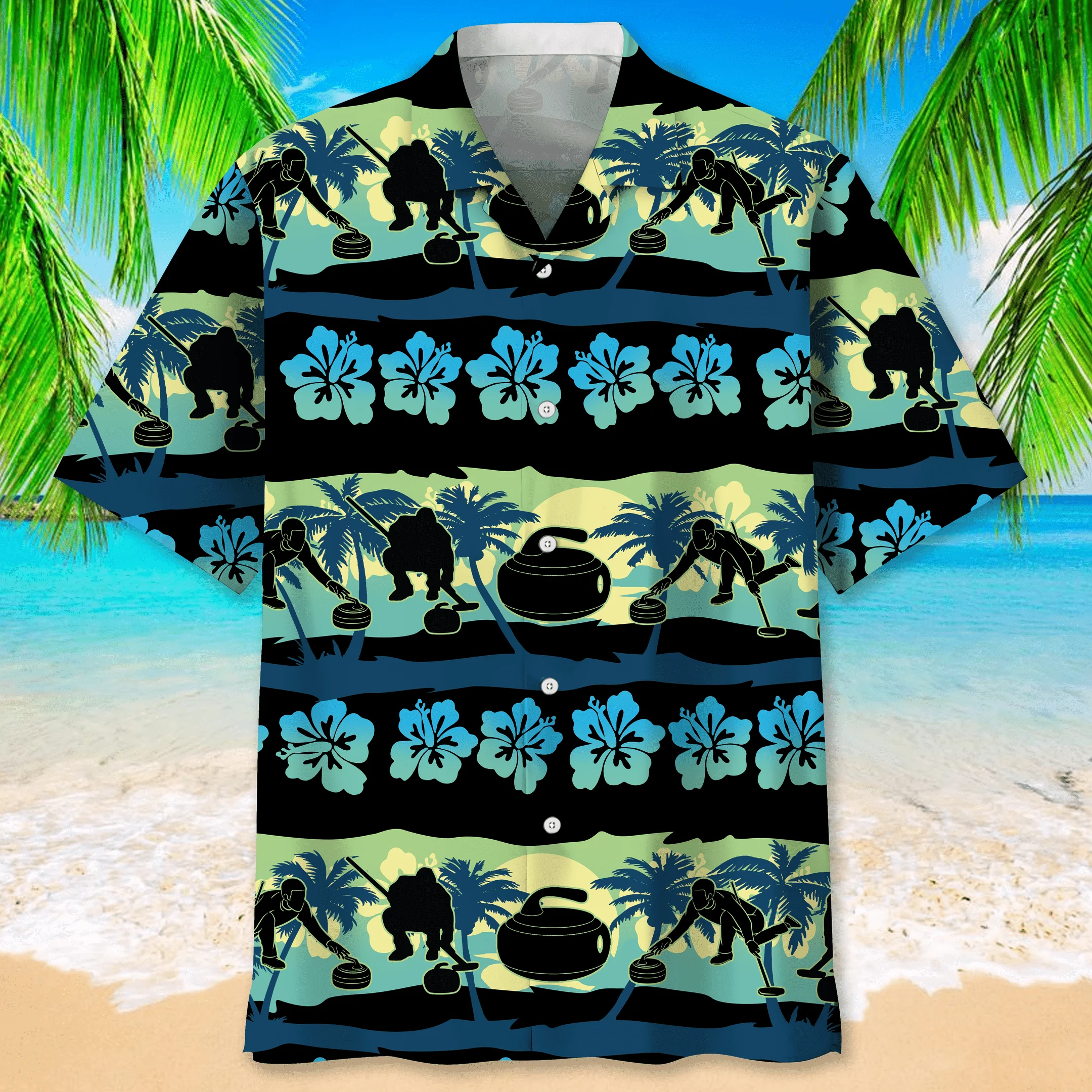 Curling Blue Nature Trendy Hawaiian Shirt, Trendy Hawaiian Shirt For Men, Summer Gift Curling Blue Nature Trendy Hawaiian Shirt, Trendy Hawaiian Shirt For Men, Summer Gift
