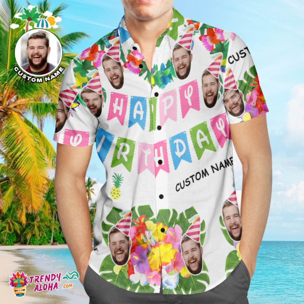 Custom Aloha Birthday Party Trendy Aloha Hawaiian Shirt Personalized Face Shirt