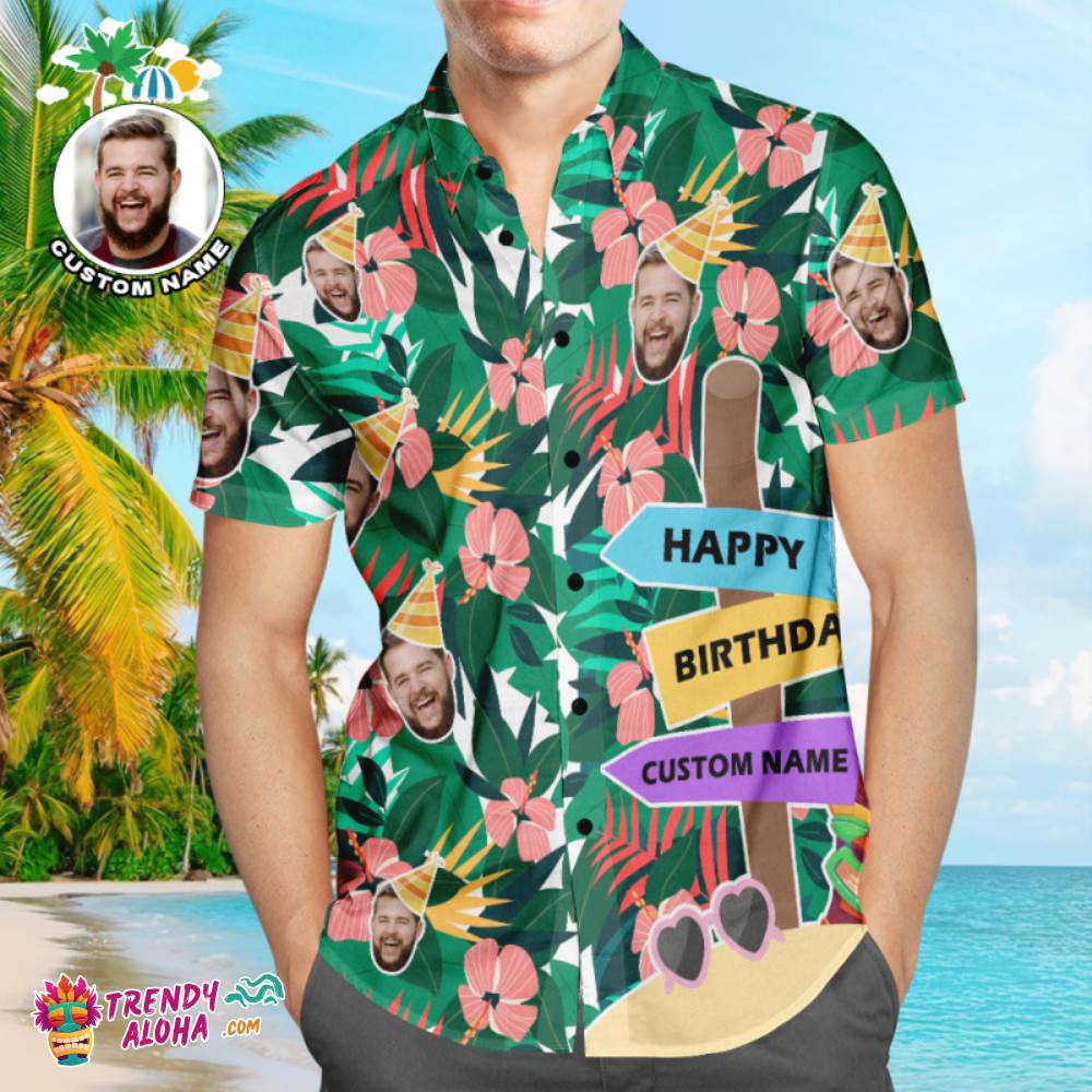 Custom Aloha Luau Birthday Trendy Aloha Hawaiian Shirt Personalized Face Shirt