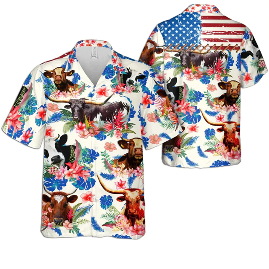 Custom American Cattle All Printed 3D Trendy Hawaiian Shirt, Summer Gifts For Men And Women Custom American Cattle All Printed 3D Trendy Hawaiian Shirt, Summer Gifts For Men And Women