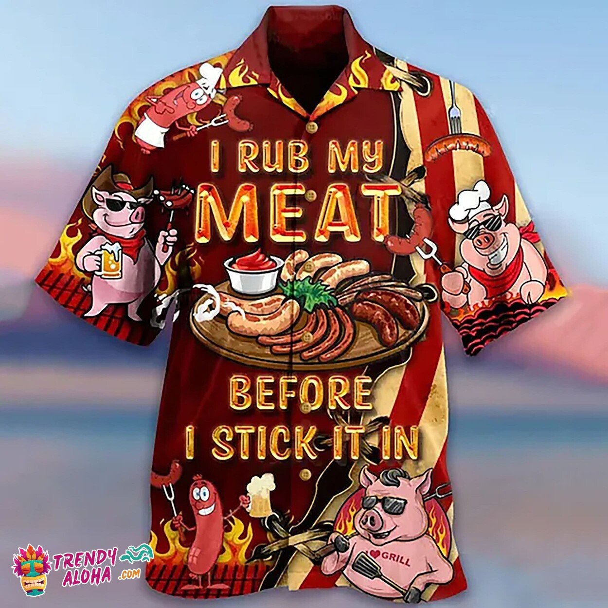 Custom BBQ Lover Hawaiian Shirt Rub My Meat Before I Stick