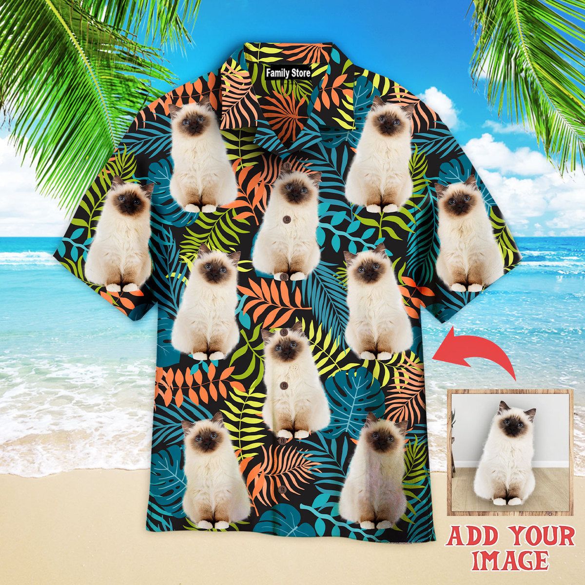 Custom Cat On Colorful Tropical Custom Hawaiian Shirt