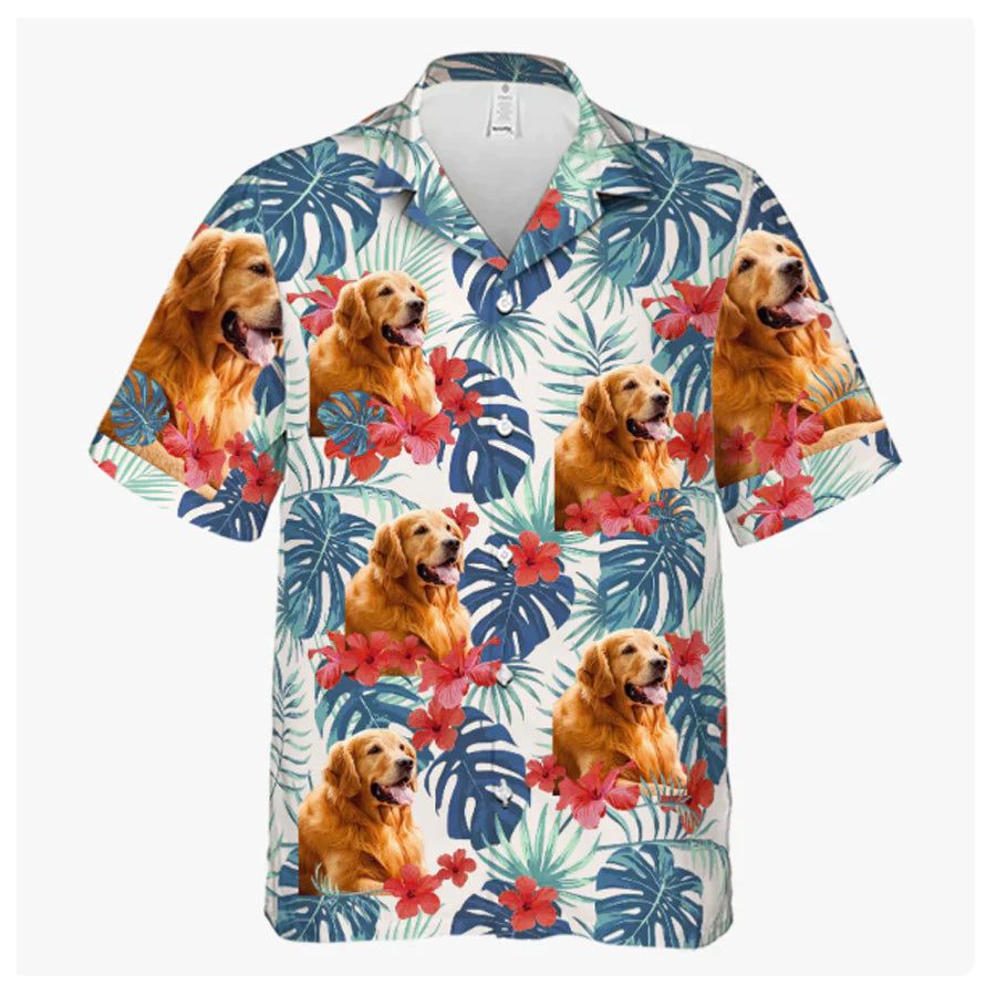 Custom Colorful Tropical Flowers And Leaves – Dog & Cat Hawaiian Shirt
