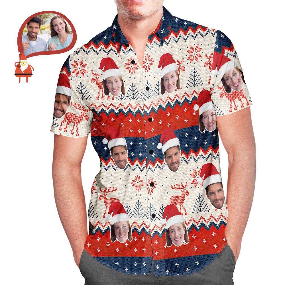 Custom Couple’s Face Classic Christmas Men’s All Over Print Hawaiian Shirt Christmas Gift