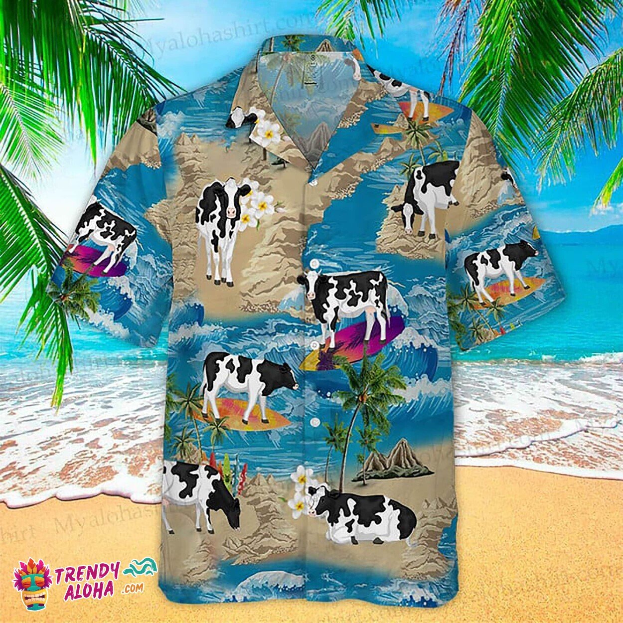 Custom Cow Print Summer Vacation Beach Unisex Aloha Hawaiian Shirt