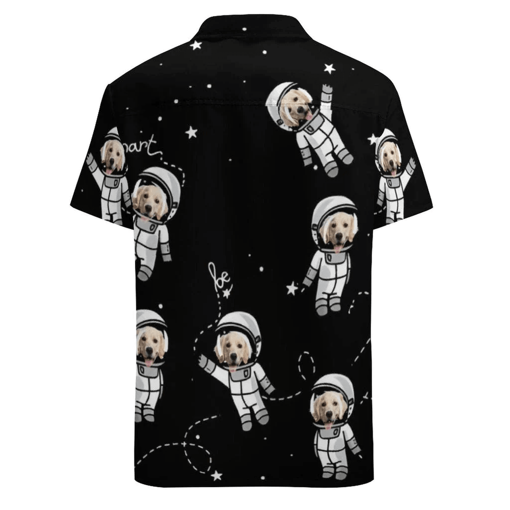 Custom Dog Face Astronaut Black Shirt Men Front Beach Short Sleeve Trendy Hawaiian Shirt Boyfriend Gift For Him