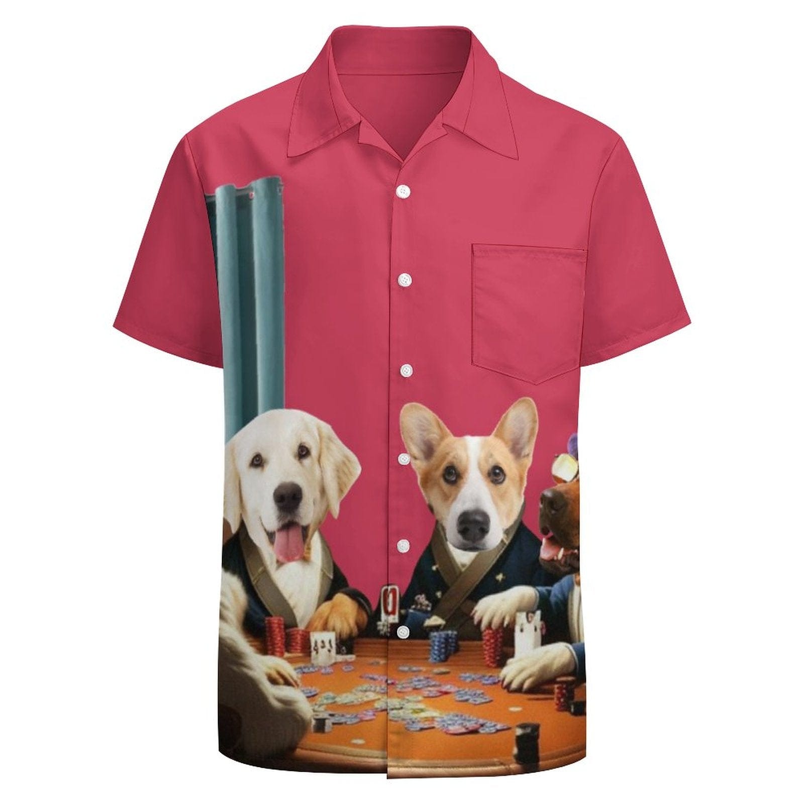 Custom Dog Face Rose Red Shirt Men Front Pocket Beach Shortsleeve Pocket Hawaiian Custom Dog Face Rose Red Shirt Men Front Pocket Beach Shortsleeve Pocket Hawaiian
