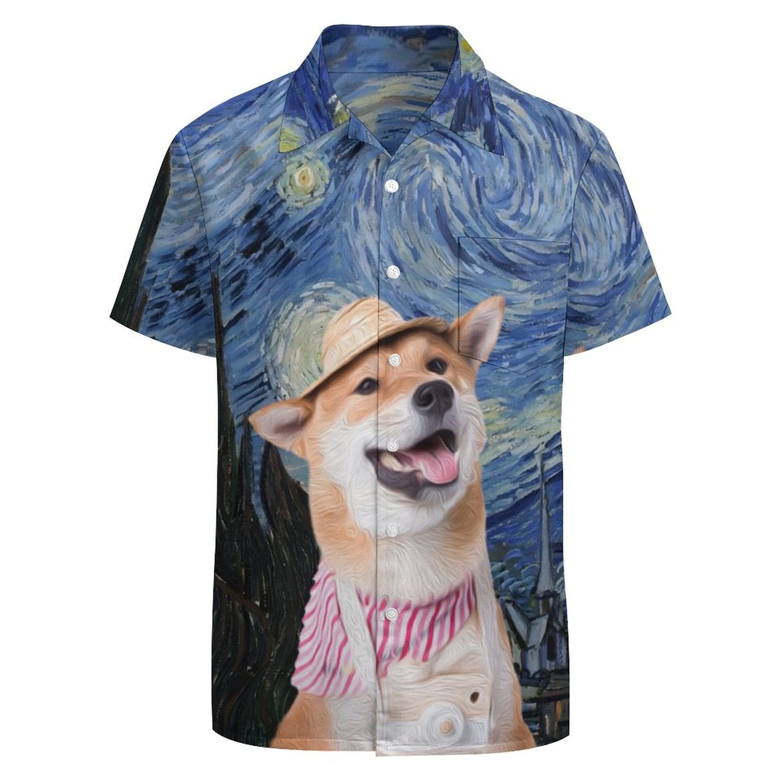 Custom Dog Face Starry Night Shirt Men Front Pocket Beach Shortsleeve Pocket Hawaiian Shirt Custom Dog Face Starry Night Shirt Men Front Pocket Beach Shortsleeve Pocket Hawaiian Shirt