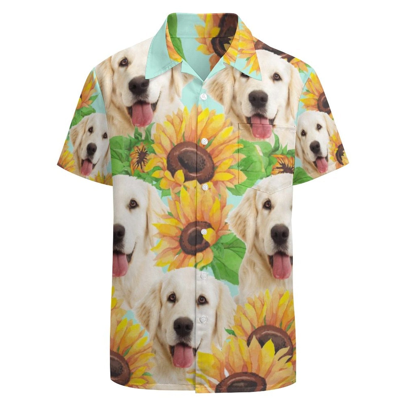 Custom Dog Face Sunflower Shirt Men Front Pocket Beach Shortsleeve Pocket Hawaiian Shirt Custom Dog Face Sunflower Shirt Men Front Pocket Beach Shortsleeve Pocket Hawaiian Shirt