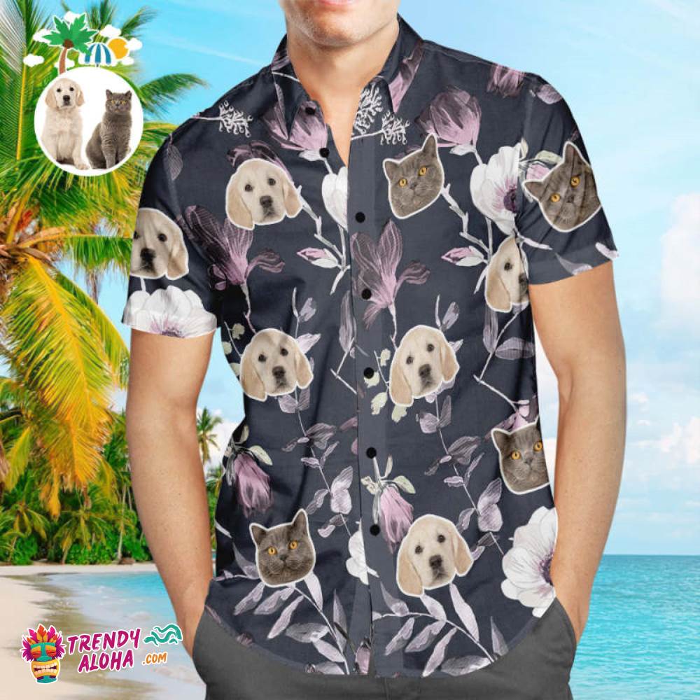 Custom Dog Face Trendy Aloha Hawaiian Shirt Black Personalized Aloha Beach Shirt Gift For Pet Lover
