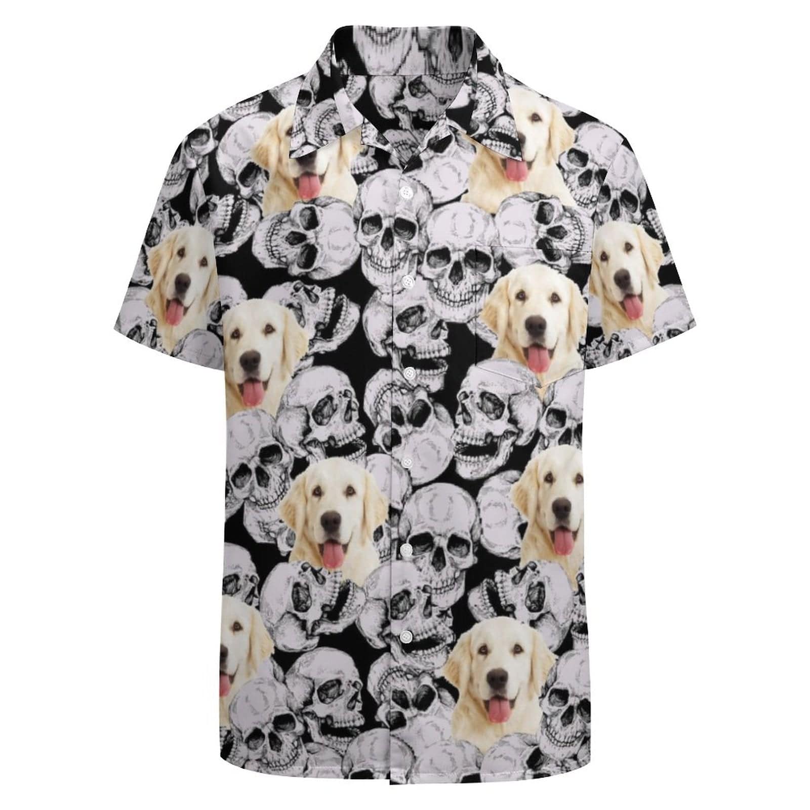 Custom Dog Face White Skull Shirt Men Front Pocket Beach Shortsleeve Pocket Hawaiian Shirt Custom Dog Face White Skull Shirt Men Front Pocket Beach Shortsleeve Pocket Hawaiian Shirt