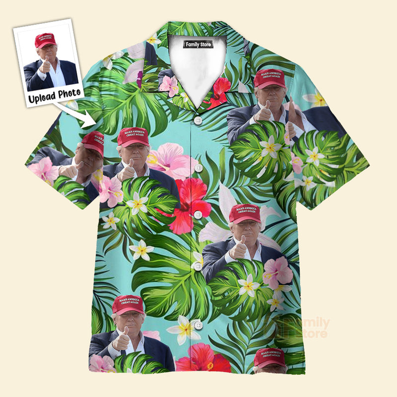 Custom Donald Trump Photo Tropical Style 2 Aloha Shirt Trump Hawaiian Shirt