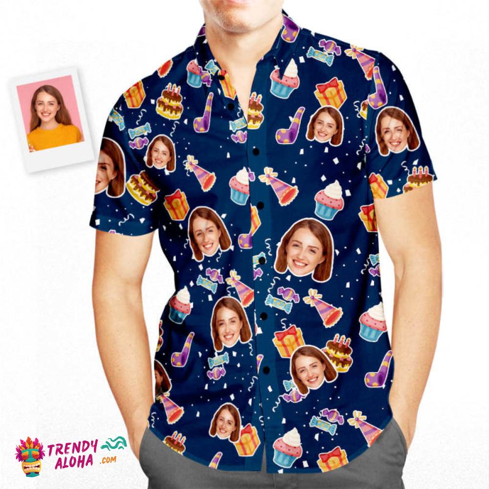 Custom Face Birthday Patterns Men’s All Over Print Trendy Aloha Hawaiian Shirt