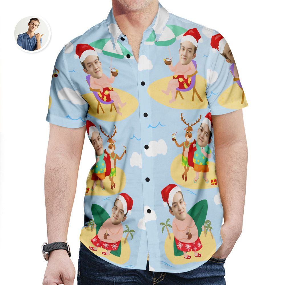 Custom Face Christmas Hawaiian Shirt Surfing Santa Hawaiian Shirt Gift For Men
