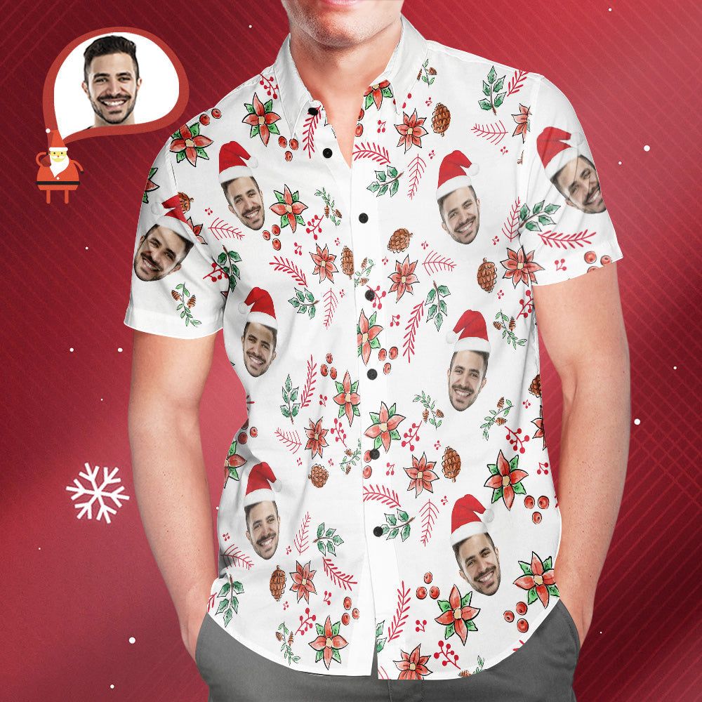 Custom Face Christmas Pattern Hawaiian Shirts Funny Personalized Photo Hawaiian Shirt For Men Custom Face Christmas Pattern Hawaiian Shirts Funny Personalized Photo Hawaiian Shirt For Men