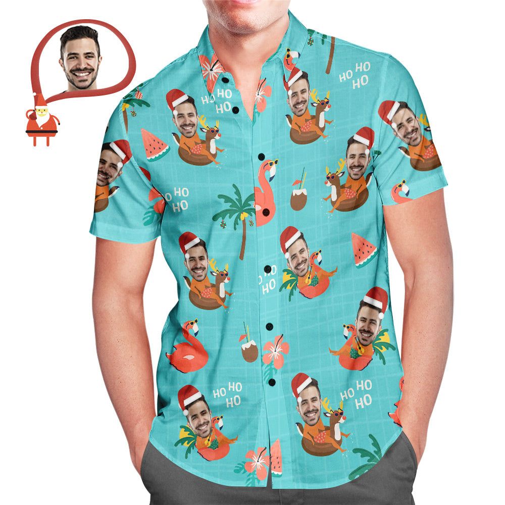 Custom Face Christmas Pool Party Hawaiian Shirt Men’s Personalized Christmas Gift