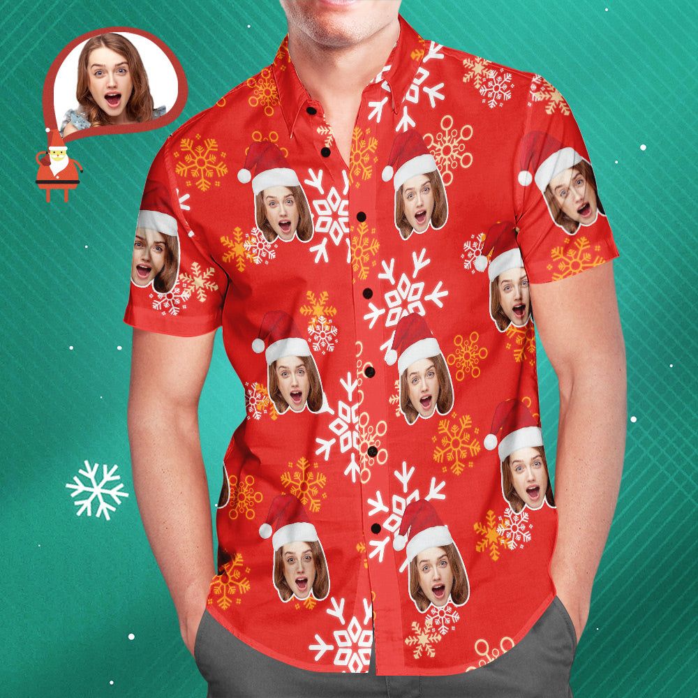 Custom Face Christmas Snowflake Men’s Hawaiian Shirt Print Your Own Personalized Shirt For Him Custom Face Christmas Snowflake Men’s Hawaiian Shirt Print Your Own Personalized Shirt For Him