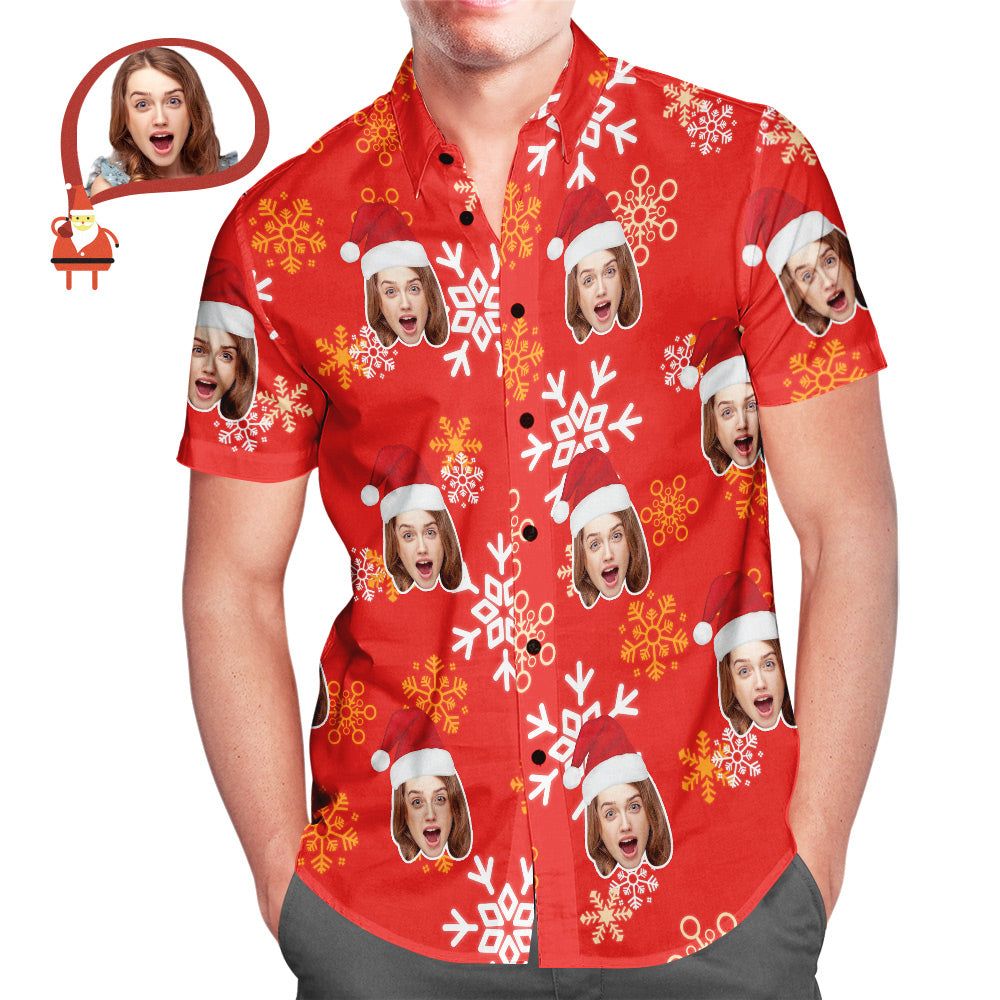 Custom Face Christmas Snowflake Men’s Hawaiian Shirt Print Your Own Personalized Shirt For Him