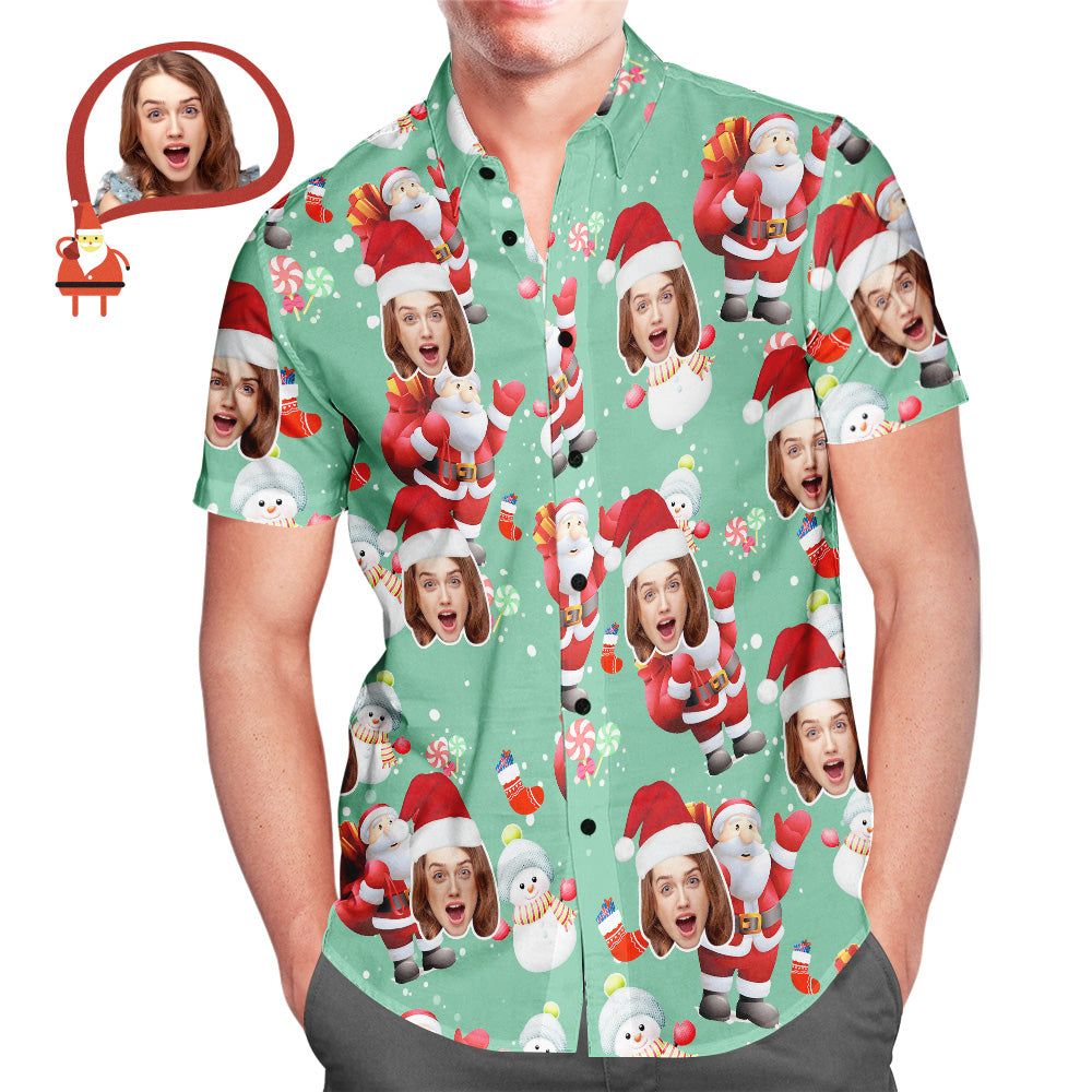 Custom Face Christmas Snowman Men’s All Over Print Hawaiian Shirt Christmas Gift
