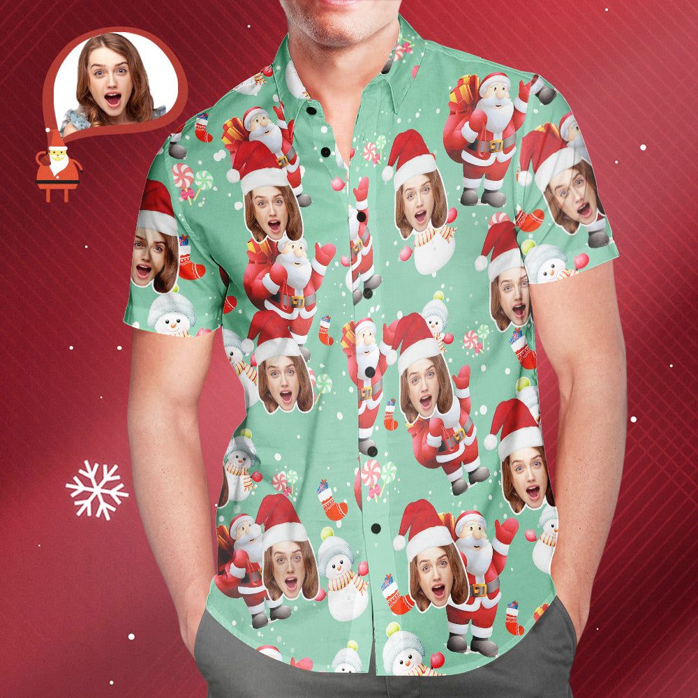 Custom Face Christmas Snowman Men’s All Over Print Hawaiian Shirt Christmas Gift Custom Face Christmas Snowman Men’s All Over Print Hawaiian Shirt Christmas Gift