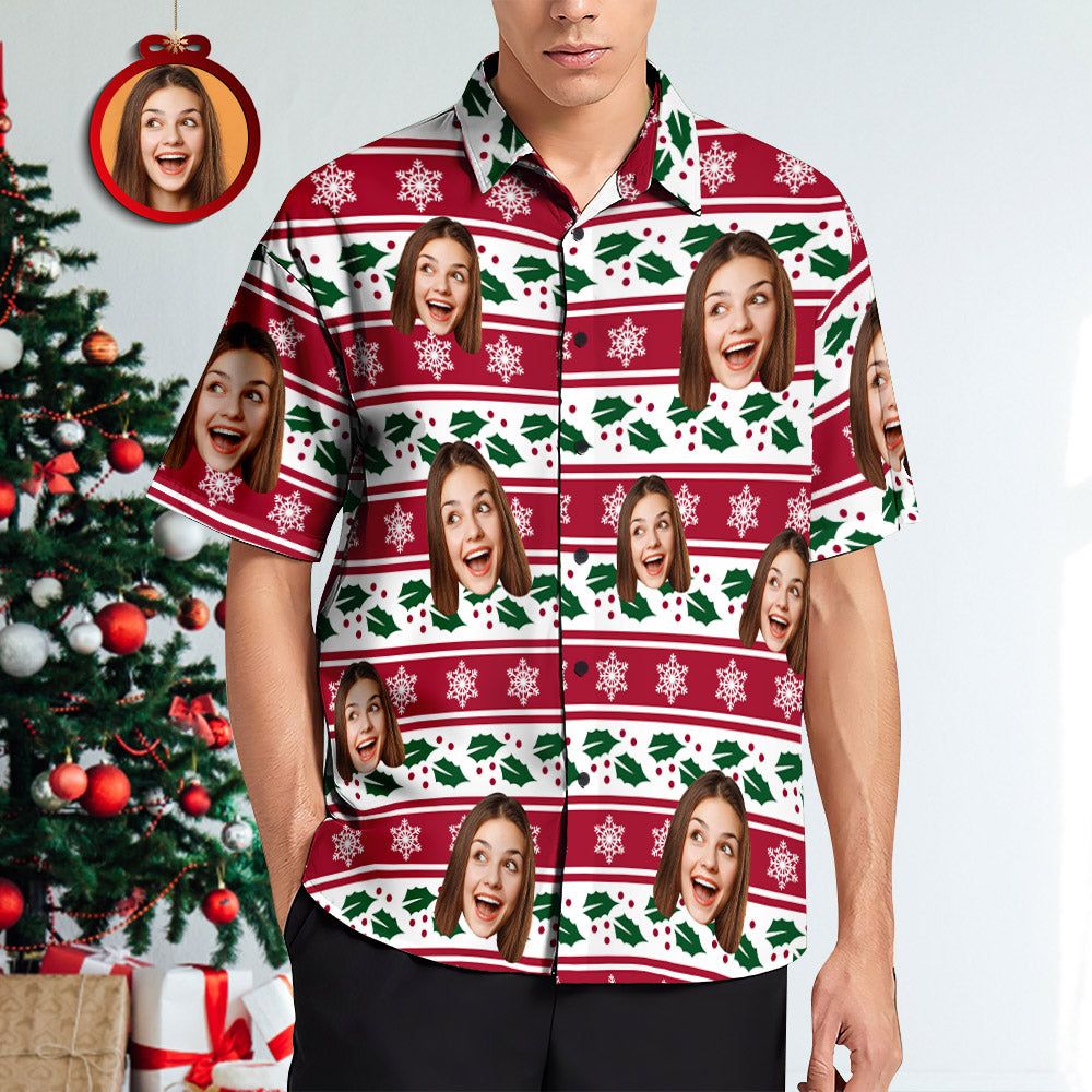 Custom Face Christmas Stripe Hawaiian Shirts Personalised Photo Gift Men’s Christmas Shirts Custom Face Christmas Stripe Hawaiian Shirts Personalised Photo Gift Men’s Christmas Shirts