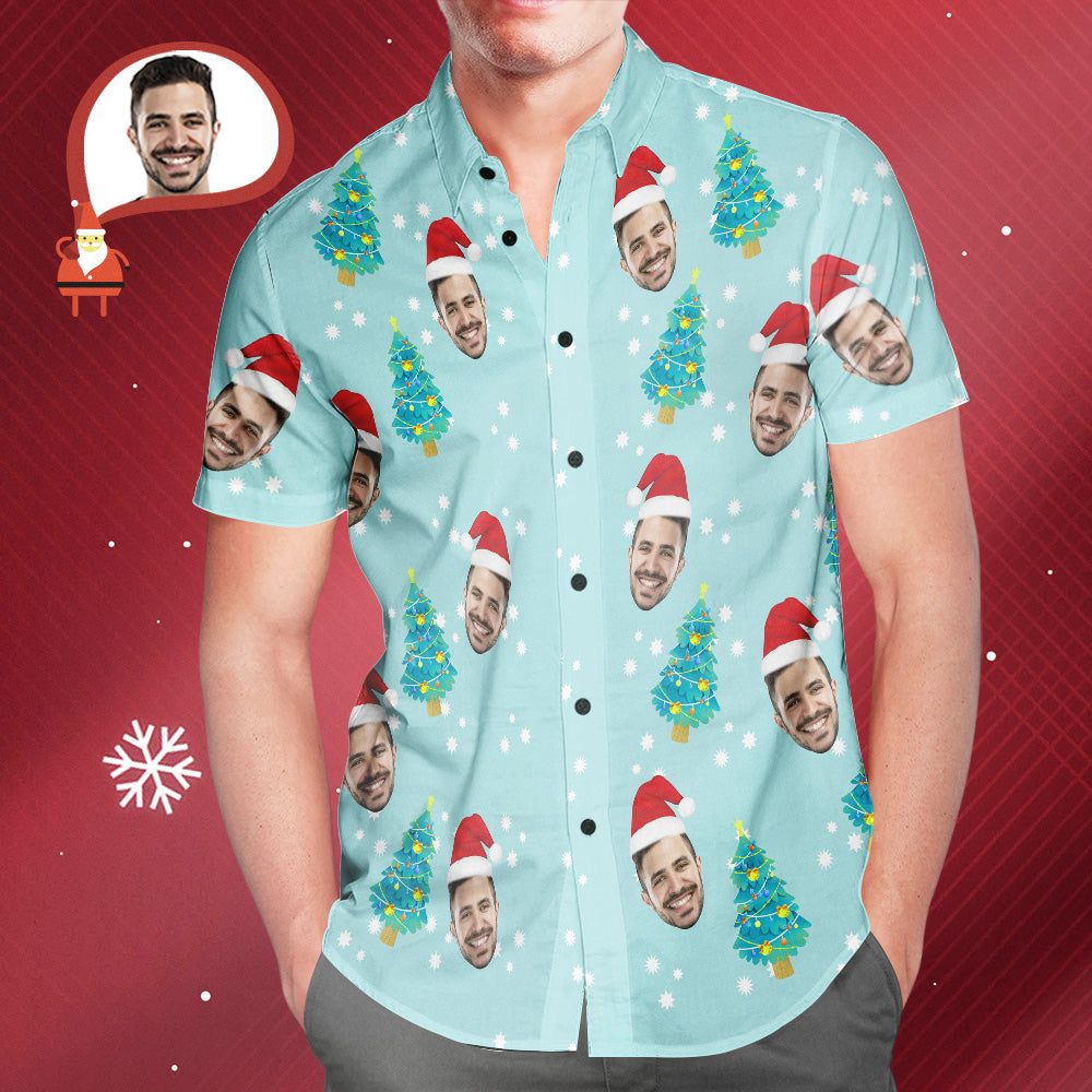 Custom Face Christmas Tree Hawaiian Shirts Personalized Photo Shirts Gift For Men Custom Face Christmas Tree Hawaiian Shirts Personalized Photo Shirts Gift For Men
