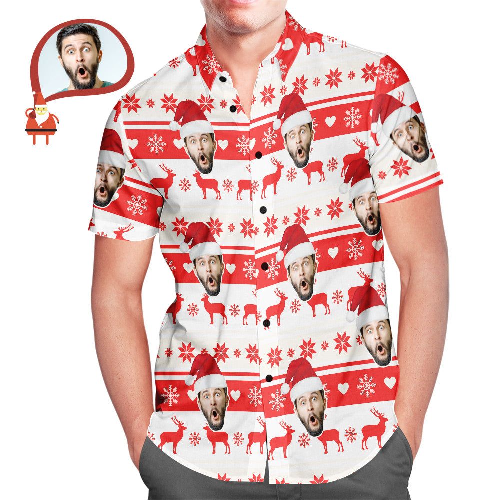 Custom Face Classic Christmas Moose Men’s All Over Print Hawaiian Shirt Christmas Gift