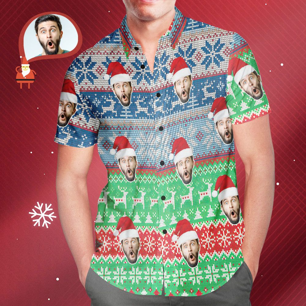 Custom Face Classic Christmas Pattern Hawaiian Shirt Gift For Him Custom Face Classic Christmas Pattern Hawaiian Shirt Gift For Him