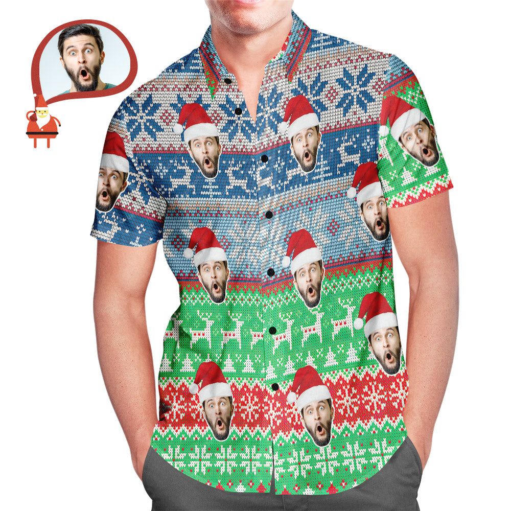 Custom Face Classic Christmas Pattern Hawaiian Shirt Gift For Him