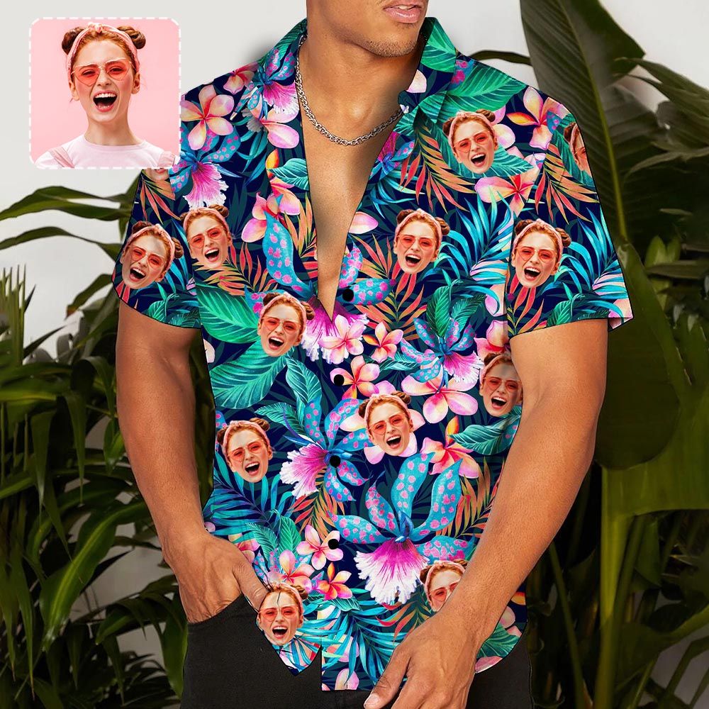 Custom Face Flowers Trendy Hawaiian Shirt Personalized Beachwear