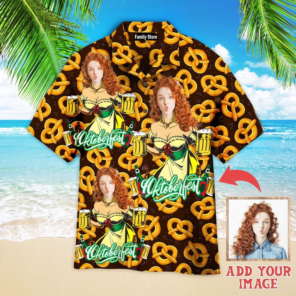 Custom Face Girl Germany On Pretzel And Beer Custom Hawaiian Shirt