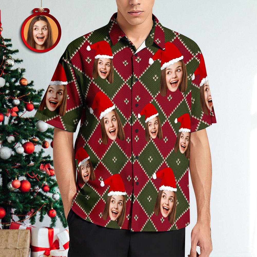 Custom Face Grid Christmas Men’s Hawaiian Shirt Custom Face Grid Christmas Men’s Hawaiian Shirt