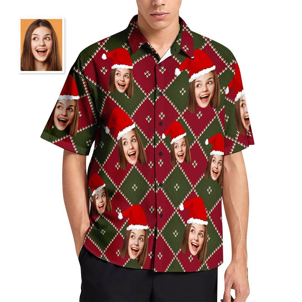 Custom Face Grid Christmas Men’s Hawaiian Shirt