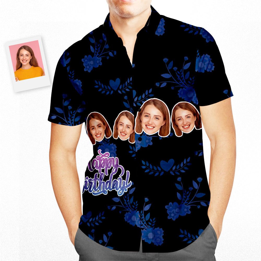 Custom Face Happy Birthday Hawaiian Shirt Flowers Birthday Gifts Custom Face Happy Birthday Hawaiian Shirt Flowers Birthday Gifts