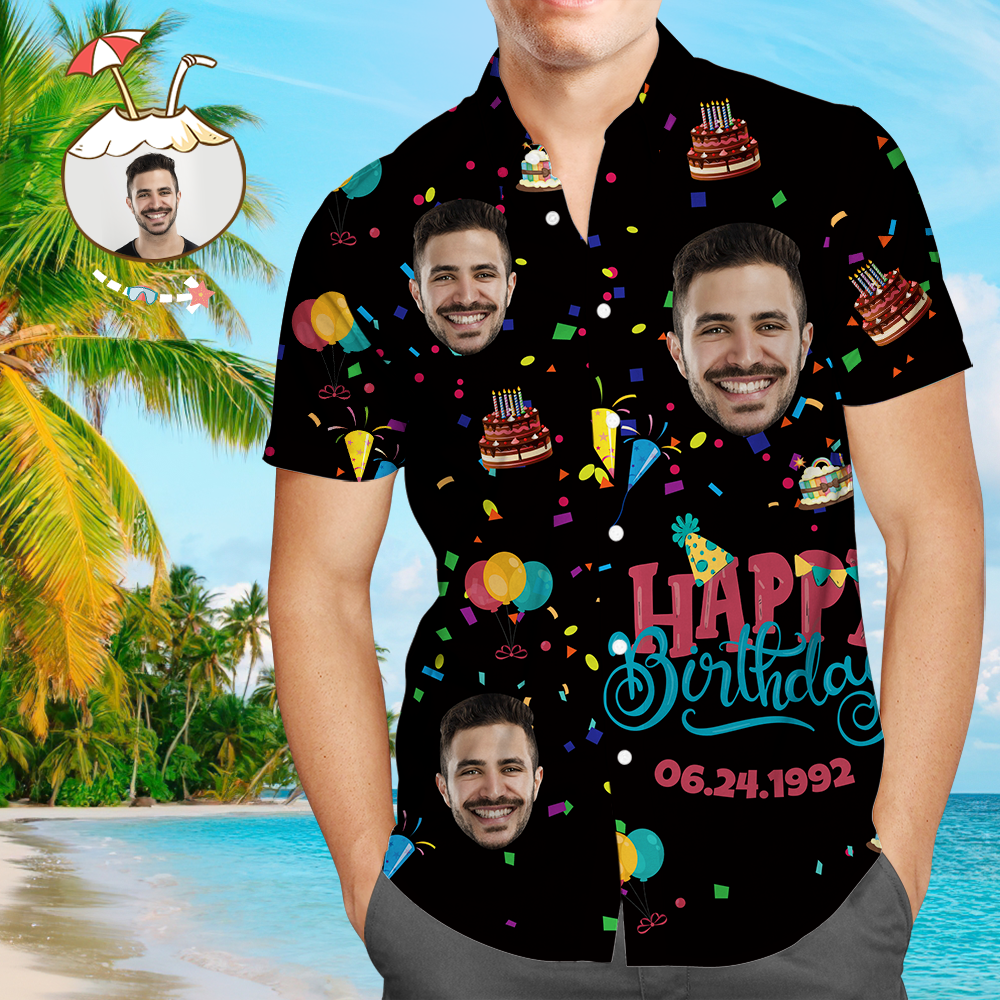 Custom Face Happy Birthday Hawaiian Shirt Men’s All Over Print Unique Birthday Gift