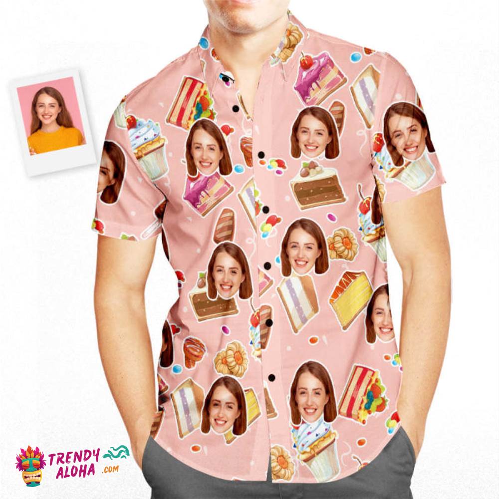Custom Face Happy Birthday Trendy Aloha Hawaiian Shirt Cake Pattern Birthday Gifts