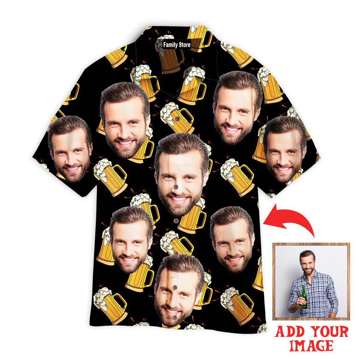 Custom Face Happy On Craft Glass Beer Custom Hawaiian Shirt Custom Face Happy On Craft Glass Beer Custom Hawaiian Shirt