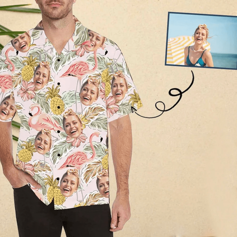 Custom Face Hawaii Shirt, Personalize Shirt For Men, Pink Flamingo Design Hawaii Shirt Custom Face Hawaii Shirt, Personalize Shirt For Men, Pink Flamingo Design Hawaii Shirt