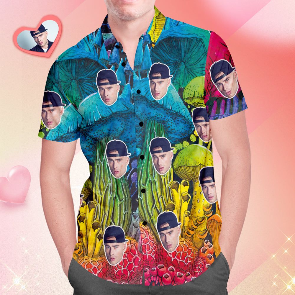Custom Face Hawaiian Shirt All Over Print Men’s Shirt Hippie Mushroom