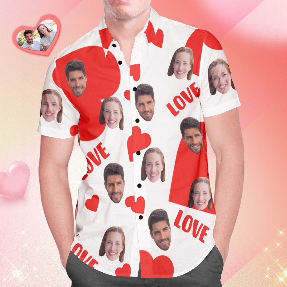 Custom Face Hawaiian Shirt All Over Print Men’s Shirt Love Heart