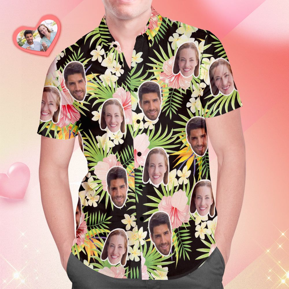Custom Face Hawaiian Shirt All Over Print Men’s Shirt Red Hibiscus