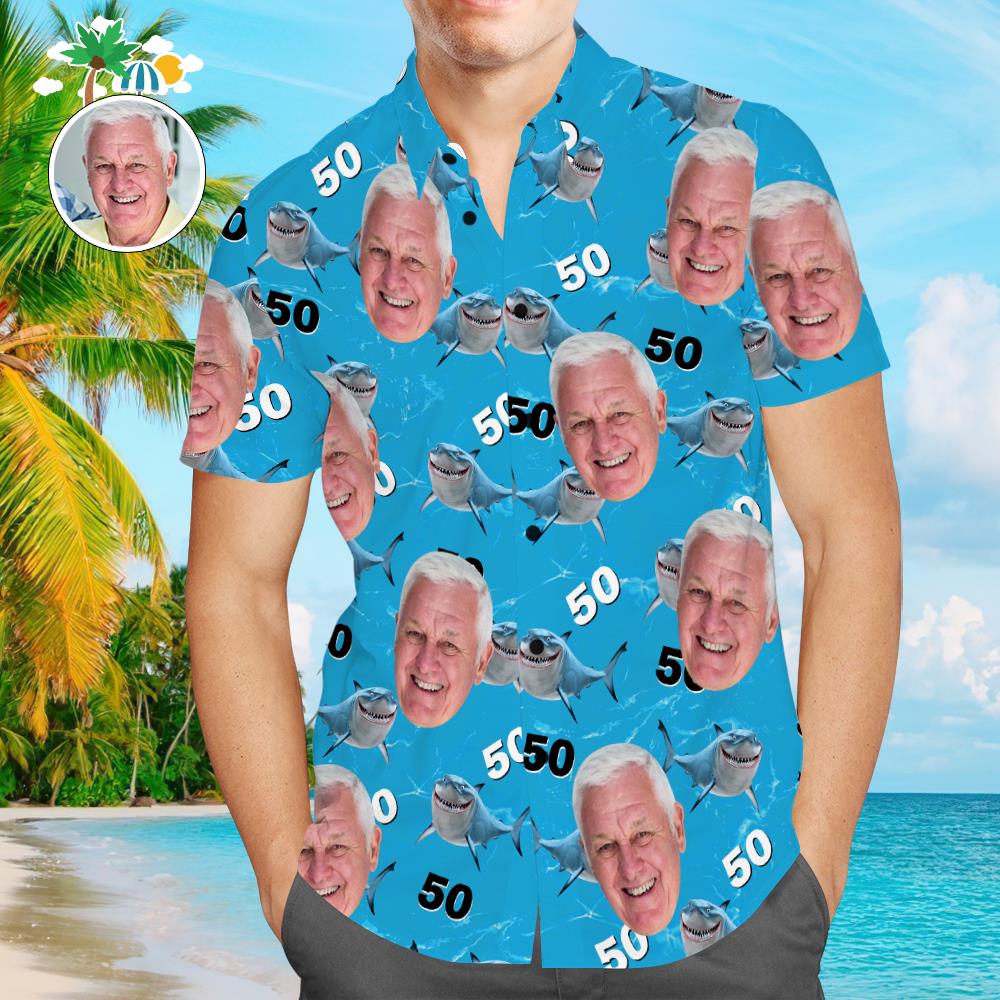 Custom Face Hawaiian Shirt All Over Print Men’s Shirt Shark